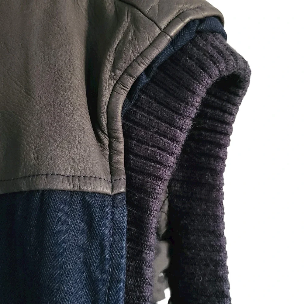 TRUE RELIGION Puffer Vest Blue Denim‎ Leather Trim Quilted M1WB015EG Size 3XL